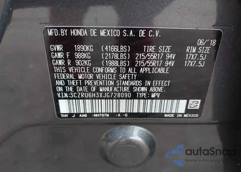 2018 Honda Hr-V Lx from USA, damaged, VIN 3CZRU6H3XJG728090